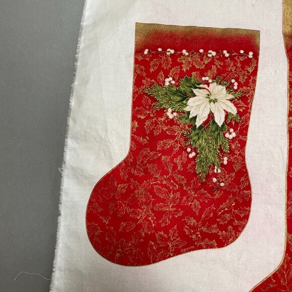 Vintage Cut and Sew Christmas Stockings Red Poinsettia Flower Gold Holly #K1 - Picture 10 of 11